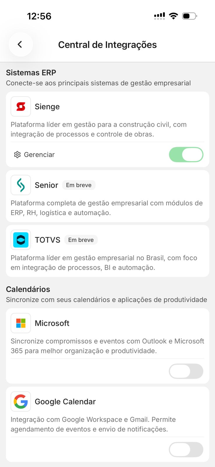 Tela do produto no mobile